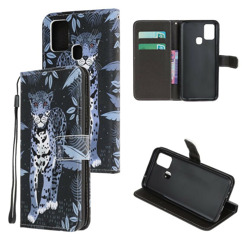 Flip Case Für Samsung Galaxy A21s Mit Kordel Riemchen-leopard