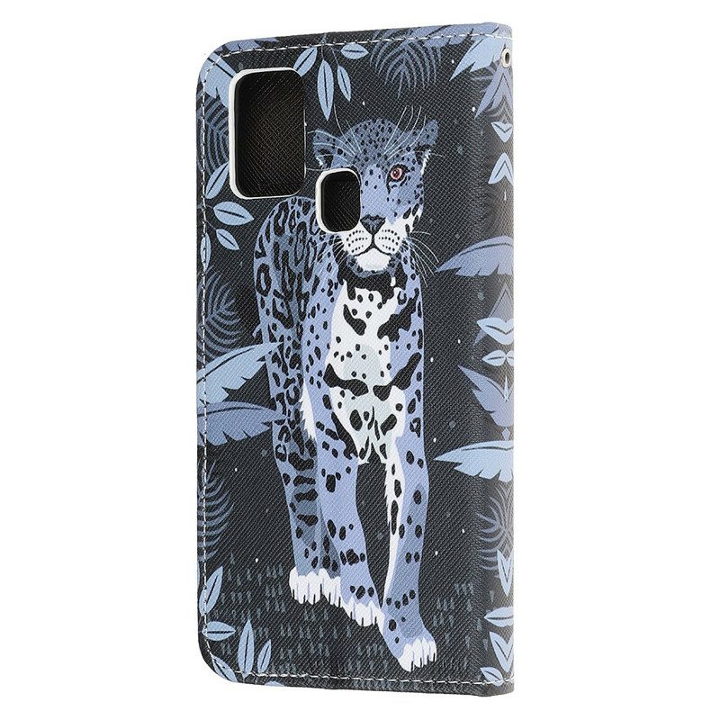 Flip Case Für Samsung Galaxy A21s Mit Kordel Riemchen-leopard