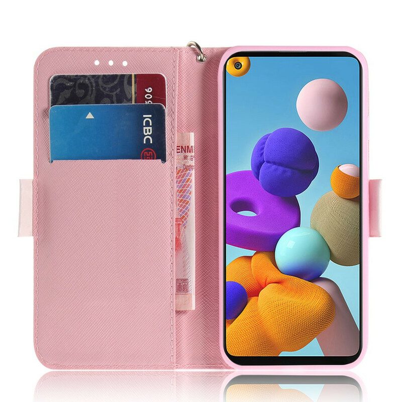 Flip Case Für Samsung Galaxy A21s Mit Kordel Riemchenkatzenfreunde