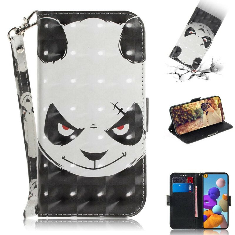 Flip Case Für Samsung Galaxy A21s Mit Kordel Wütender Panda Mit Schlüsselband