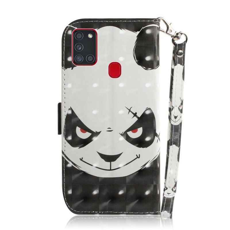 Flip Case Für Samsung Galaxy A21s Mit Kordel Wütender Panda Mit Schlüsselband