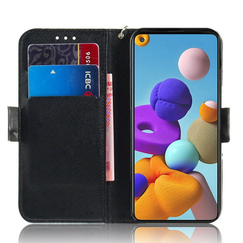 Flip Case Für Samsung Galaxy A21s Mit Kordel Wütender Panda Mit Schlüsselband