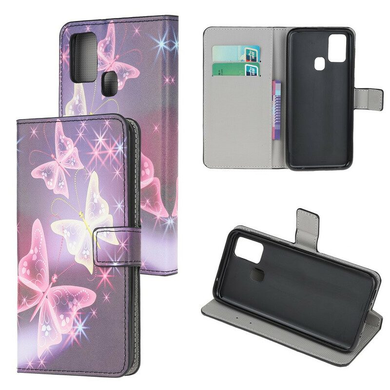 Flip Case Für Samsung Galaxy A21s Neon-schmetterlinge