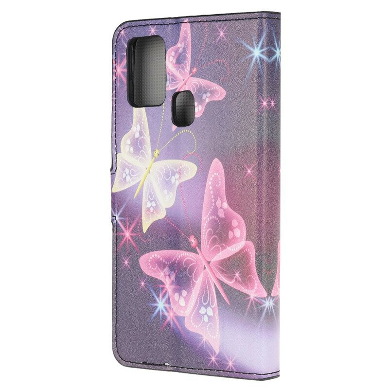 Flip Case Für Samsung Galaxy A21s Neon-schmetterlinge