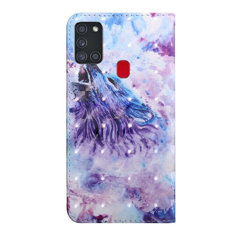 Lederhüllen Für Samsung Galaxy A21s Aquarell-wolf