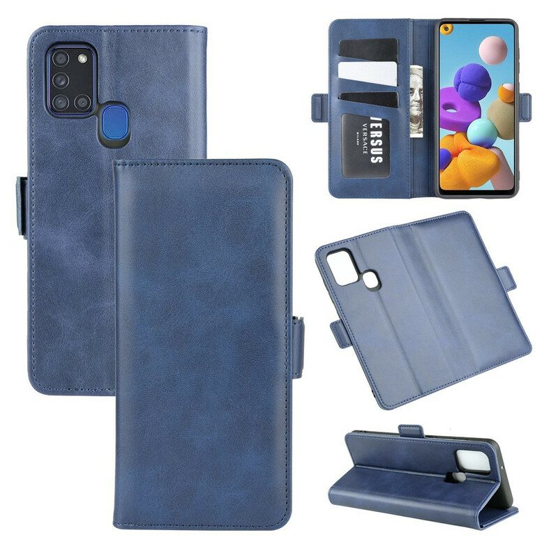 Lederhüllen Für Samsung Galaxy A21s Flip Case Doppelte Klappe