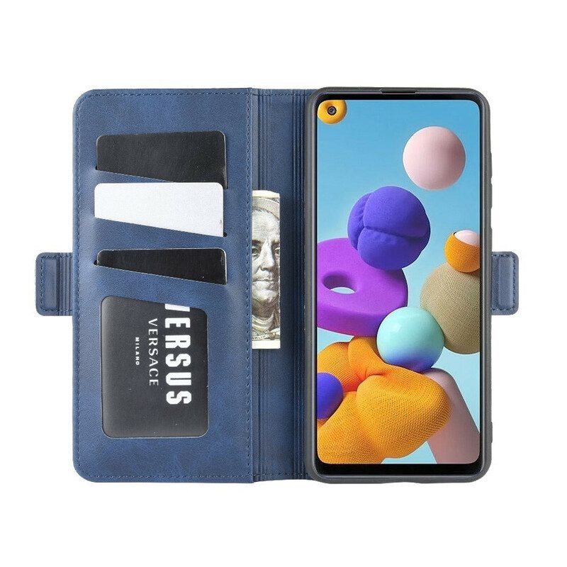 Lederhüllen Für Samsung Galaxy A21s Flip Case Doppelte Klappe