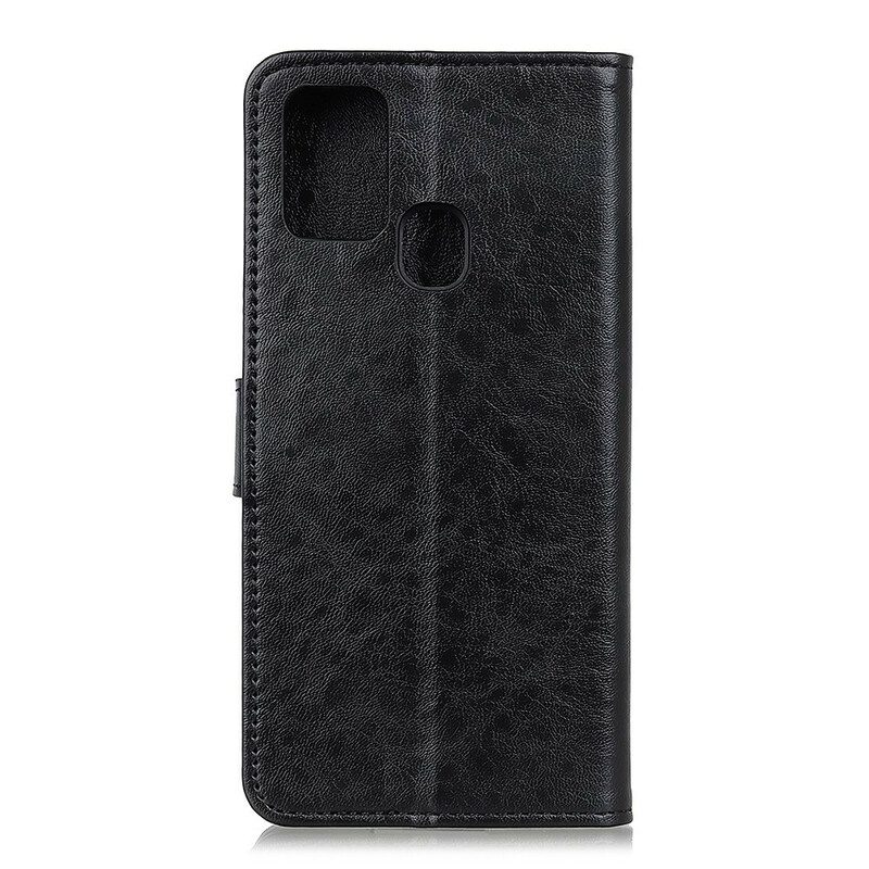 Lederhüllen Für Samsung Galaxy A21s Flip Case Vorderklappe Mit Glänzendem Ledereffekt