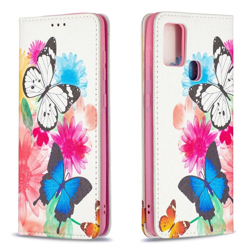 Schutzhülle Für Samsung Galaxy A21s Flip Case Bunte Schmetterlinge