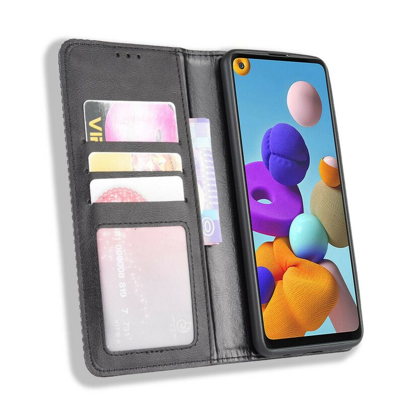 Schutzhülle Für Samsung Galaxy A21s Flip Case Stilisierter Vintage-ledereffekt