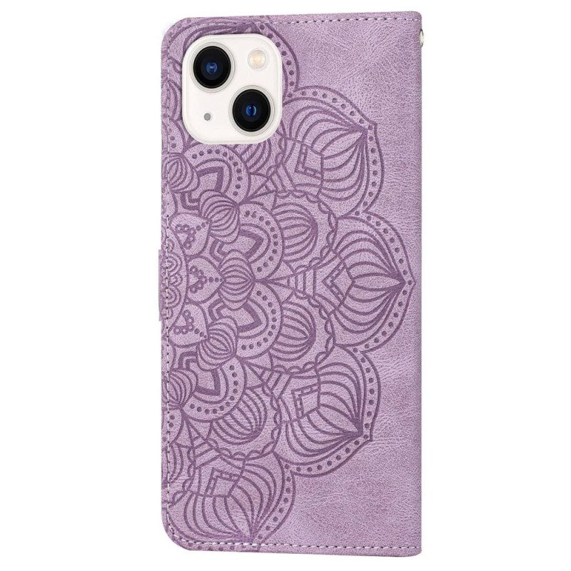 Flip Case Für iPhone 14 Plus Mandala Mit Schlüsselband