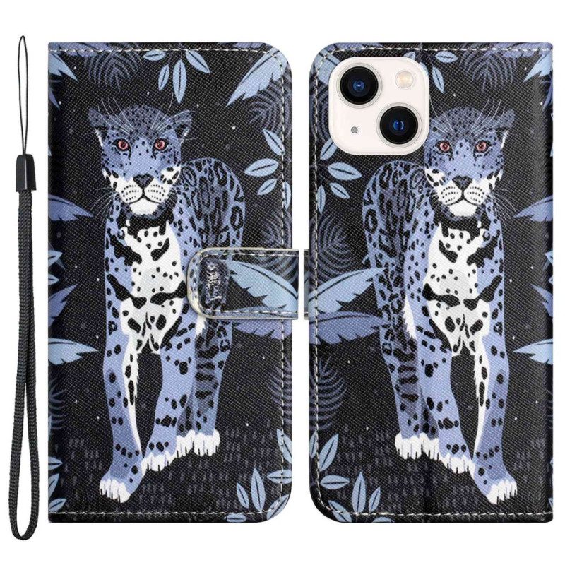 Flip Case Für iPhone 14 Plus Mit Kordel Riemchen-leopard