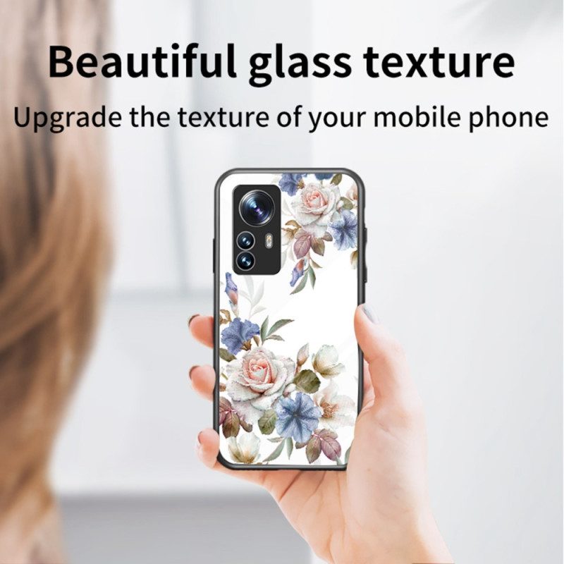 Hülle Für Xiaomi 12 / 12X Gehärtetes Glas Mit Blumenring