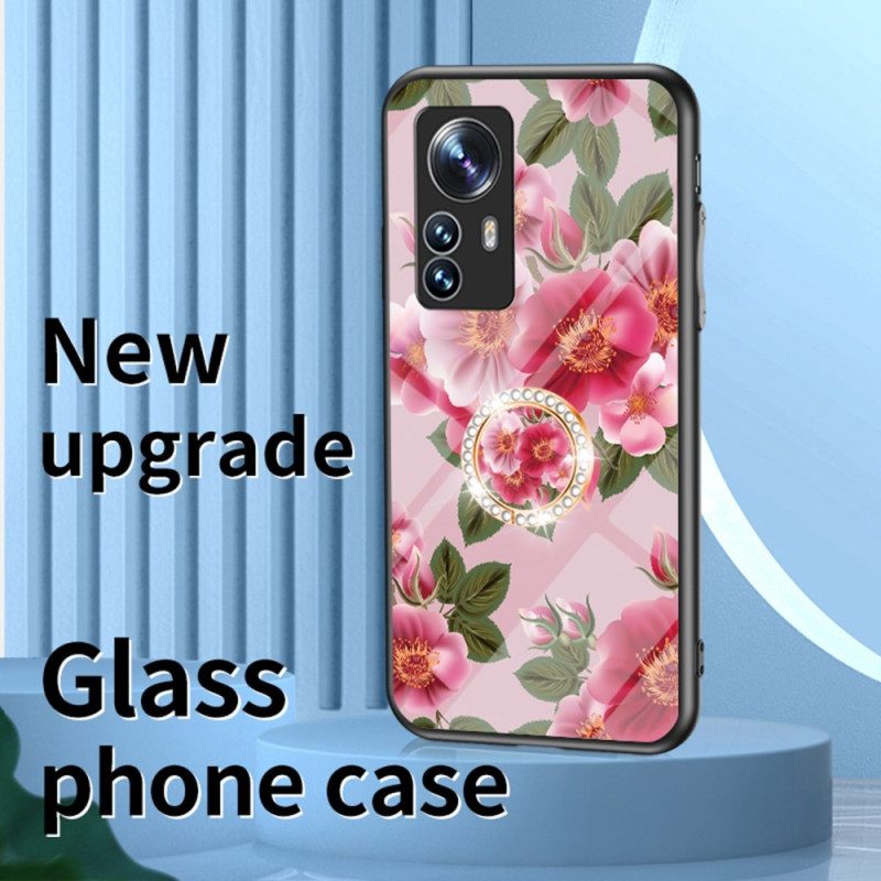 Hülle Für Xiaomi 12 / 12X Gehärtetes Glas Mit Blumenring