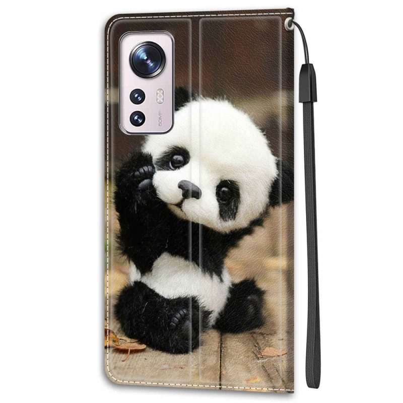 Lederhüllen Für Xiaomi 12 / 12X Mit Kordel Kleiner Panda Mit Riemen