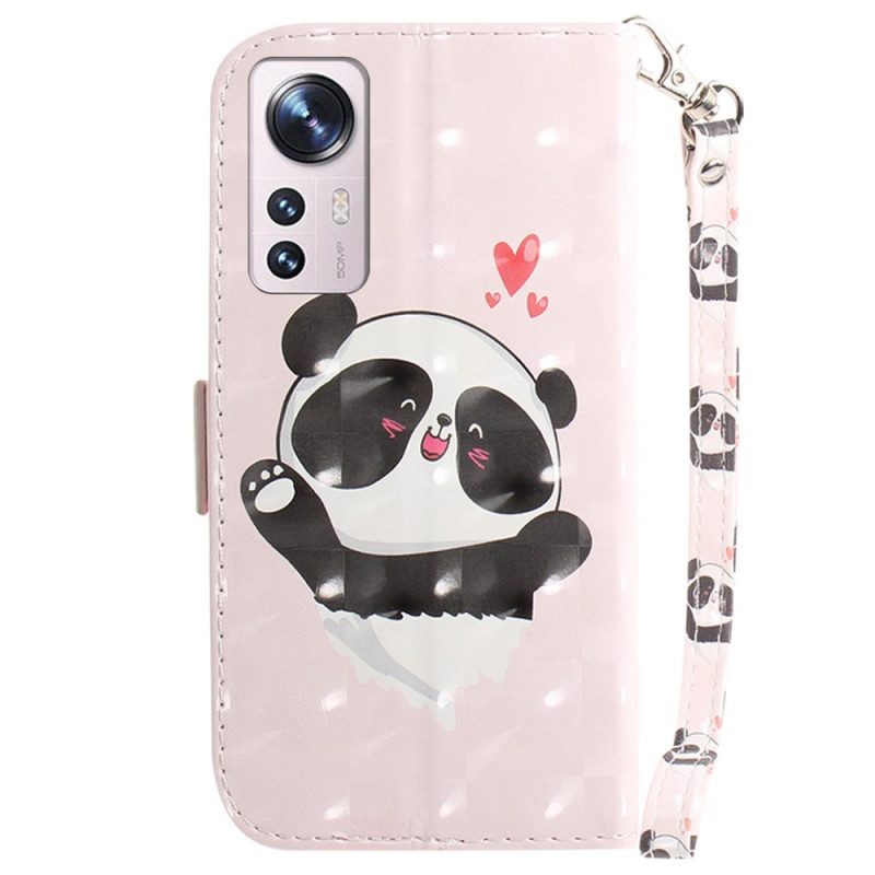 Lederhüllen Für Xiaomi 12 / 12X Mit Kordel Panda Love Mit Schlüsselband