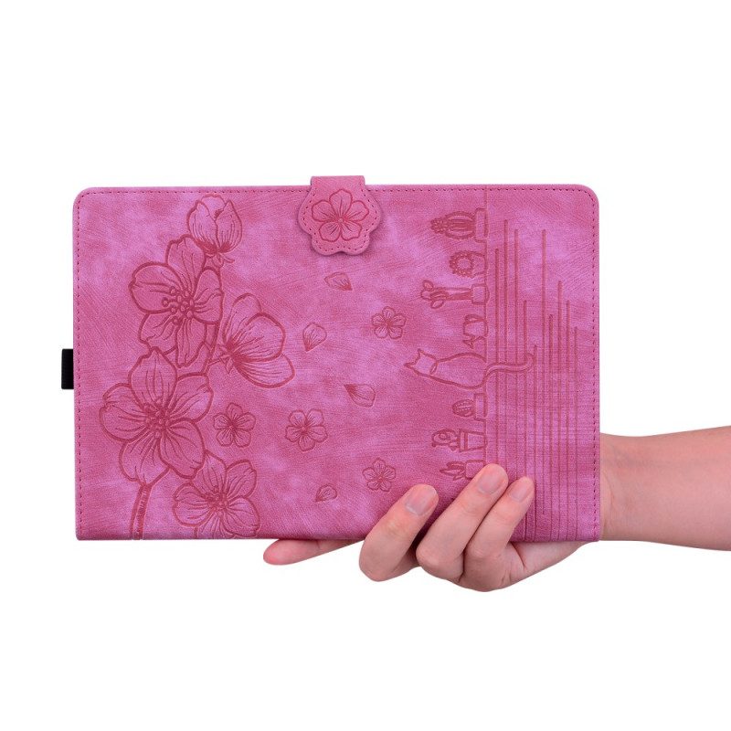 Case Für Samsung Galaxy Tab S9 Ultra Blumen- Und Katzenmuster