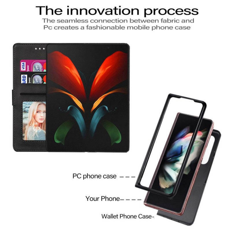 Flip Case Für Samsung Galaxy Z Fold 3 5G Geldbörse Mit Umhängeband