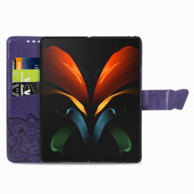 Flip Case Für Samsung Galaxy Z Fold 3 5G Schmetterlingsdesign Mit Umhängeband