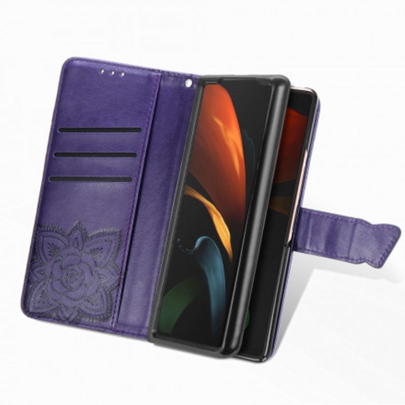 Flip Case Für Samsung Galaxy Z Fold 3 5G Schmetterlingsdesign Mit Umhängeband