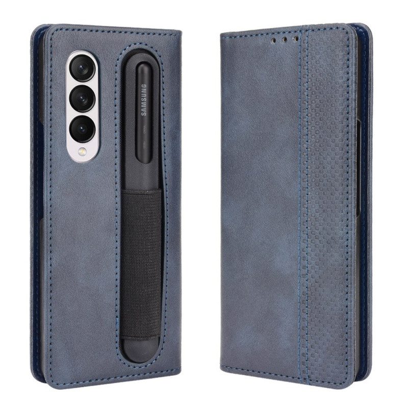 Flip Case Für Samsung Galaxy Z Fold 3 5G Stilisierter Stifthalter In Lederoptik