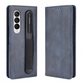 Flip Case Für Samsung Galaxy Z Fold 3 5G Stilisierter Stifthalter In Lederoptik