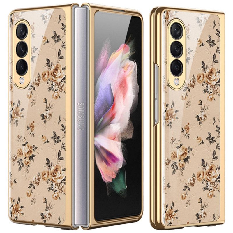 Hülle Für Samsung Galaxy Z Fold 3 5G Florales Gehärtetes Glas