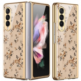 Hülle Für Samsung Galaxy Z Fold 3 5G Florales Gehärtetes Glas