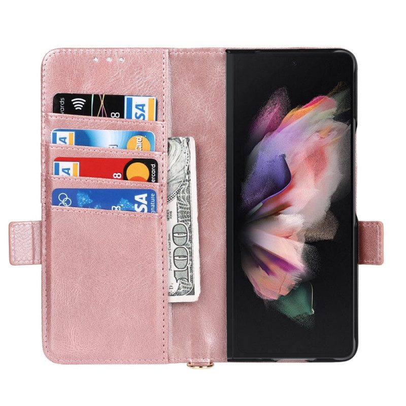 Lederhüllen Für Samsung Galaxy Z Fold 3 5G Flip Case Doppelte Stifthalterklappe