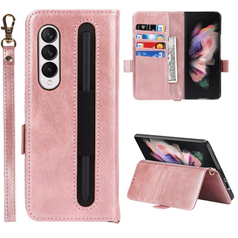 Lederhüllen Für Samsung Galaxy Z Fold 3 5G Flip Case Doppelte Stifthalterklappe