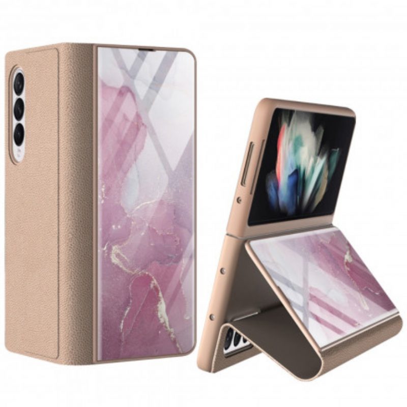 Schutzhülle Für Samsung Galaxy Z Fold 3 5G Flip Case Gkk Marmor Gehärtetes Glas