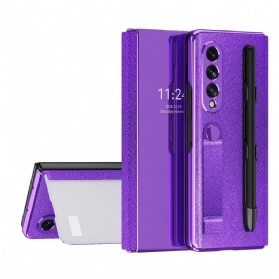 Schutzhülle Für Samsung Galaxy Z Fold 3 5G Flip Case Spiegelstifthalter Und Riemen