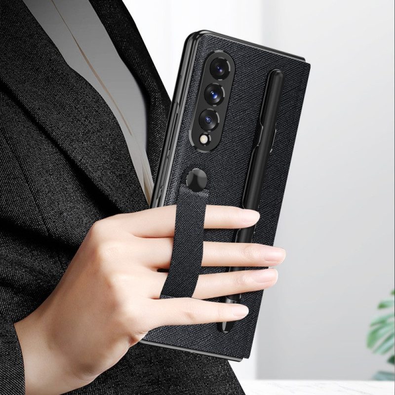 Schutzhülle Für Samsung Galaxy Z Fold 3 5G Flip Case Spiegelstifthalter Und Riemen