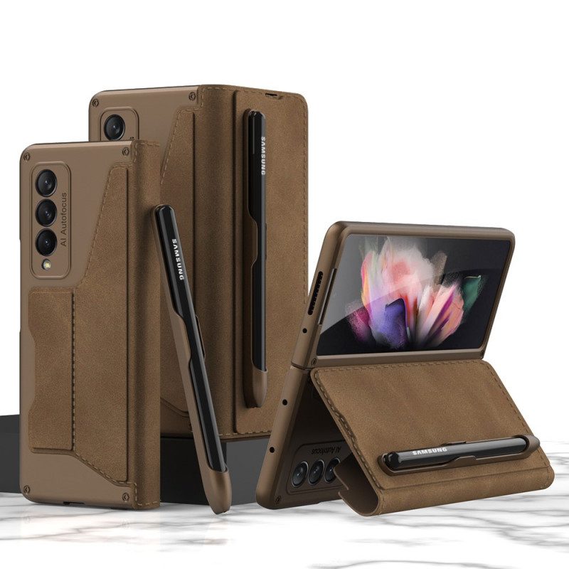 Schutzhülle Für Samsung Galaxy Z Fold 3 5G Flip Case Stylus-halter Aus Gkk-kunstleder