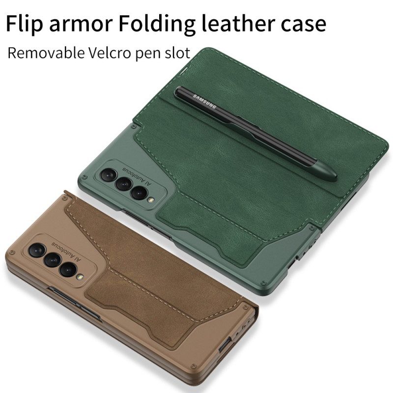 Schutzhülle Für Samsung Galaxy Z Fold 3 5G Flip Case Stylus-halter Aus Gkk-kunstleder