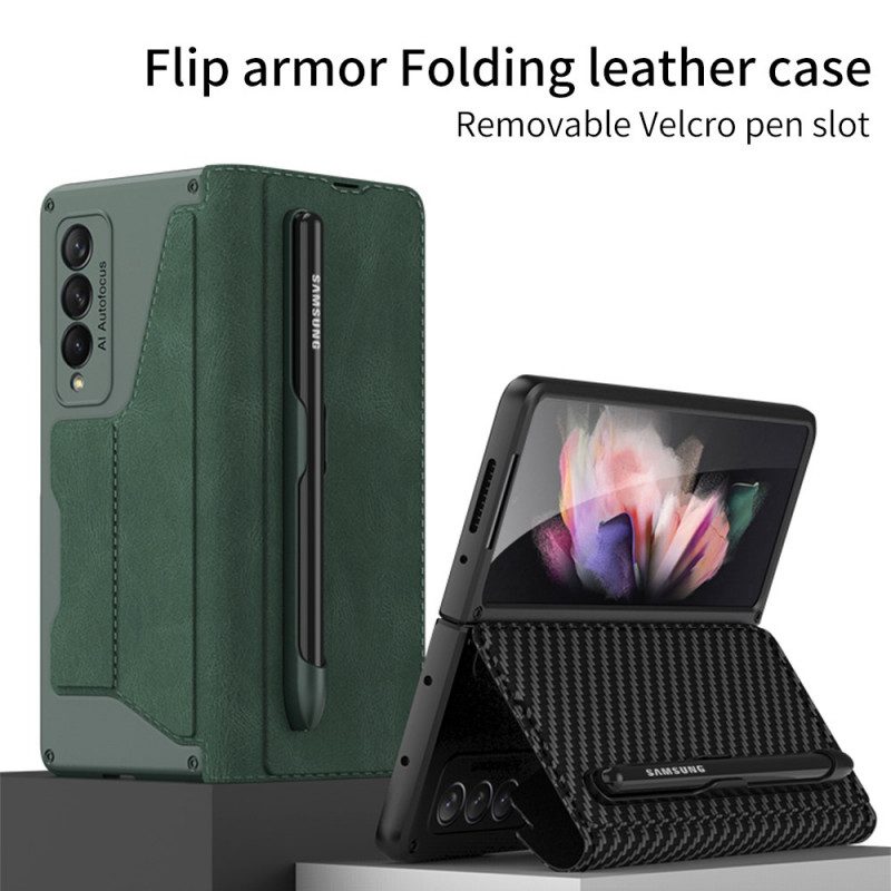 Schutzhülle Für Samsung Galaxy Z Fold 3 5G Flip Case Stylus-halter Aus Gkk-kunstleder