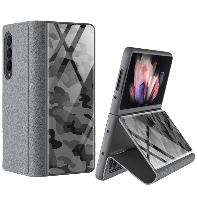 Schutzhülle Für Samsung Galaxy Z Fold 3 5G Flip Case Tarnfarbenes Gehärtetes Glas