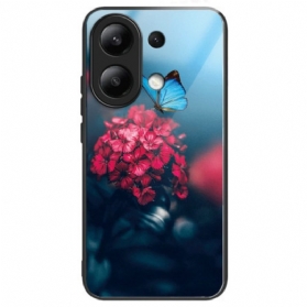 Hülle Xiaomi Redmi Note 13 4g Handyhülle Rote Blumen Und Schmetterlinge Aus Gehärtetem Glas