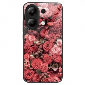 Hülle Xiaomi Redmi Note 13 4g Rote Blumen Aus Gehärtetem Glas