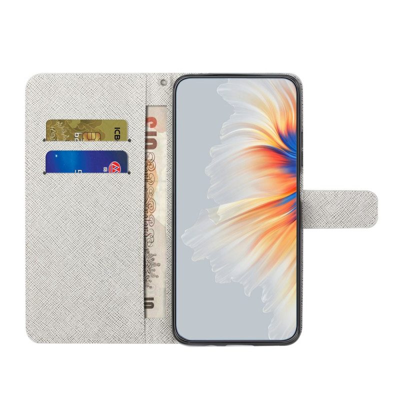 Lederhüllen Xiaomi Redmi Note 13 4g Blaue Blumen Und Schmetterling Mit Riemen