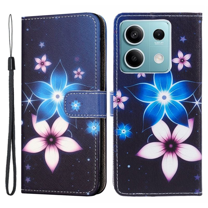 Lederhüllen Xiaomi Redmi Note 13 4g Handyhülle Mondblumen Mit Riemen