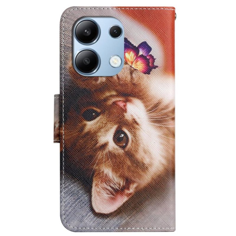 Lederhüllen Xiaomi Redmi Note 13 4g Handyhülle Schmetterling Und Katze Mit Riemen