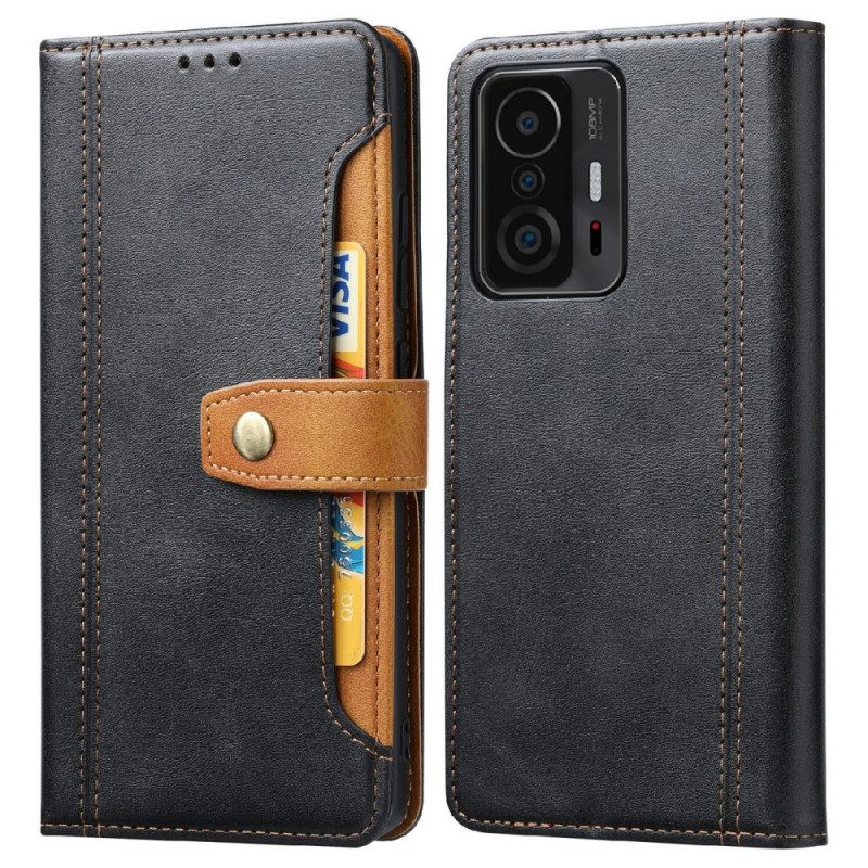 Flip Case Für Xiaomi 11T / 11T Pro Kartenhalter Und Riemen Vorne In Lederoptik