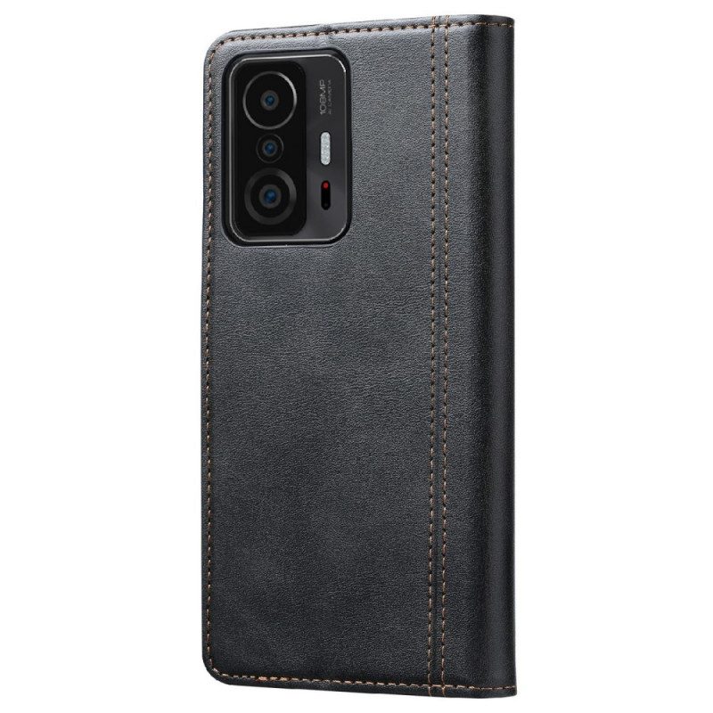 Flip Case Für Xiaomi 11T / 11T Pro Kartenhalter Und Riemen Vorne In Lederoptik