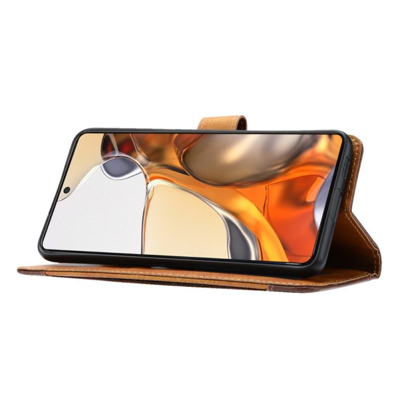 Flip Case Für Xiaomi 11T / 11T Pro Kartenhalter Und Riemen Vorne In Lederoptik