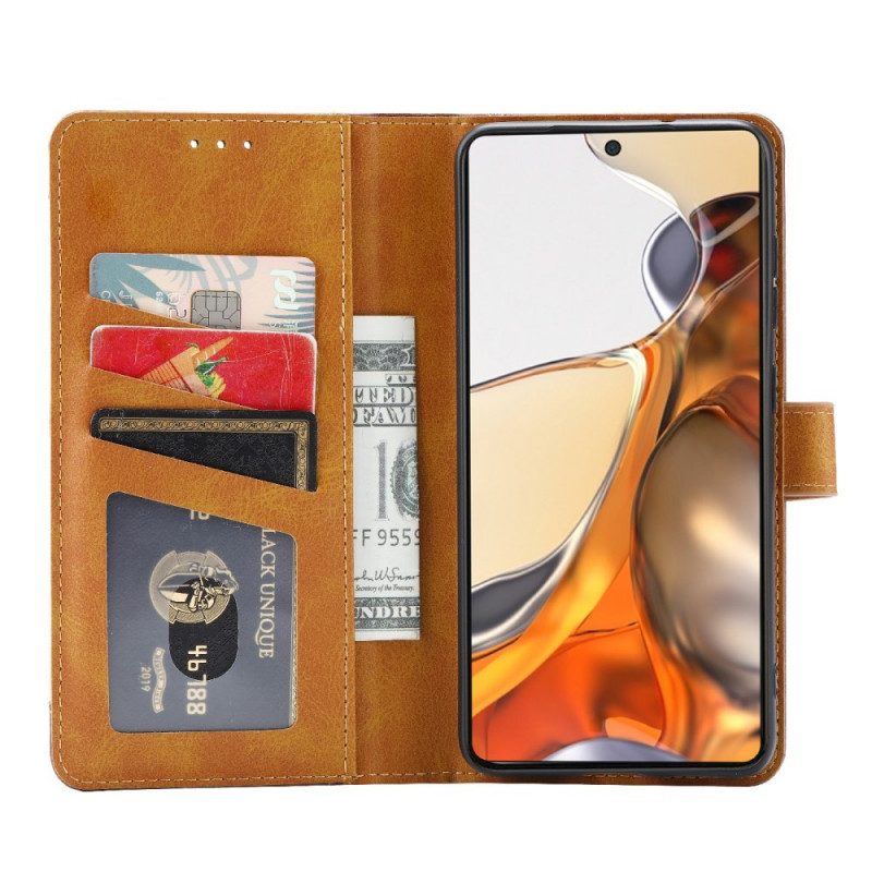 Flip Case Für Xiaomi 11T / 11T Pro Kartenhalter Und Riemen Vorne In Lederoptik