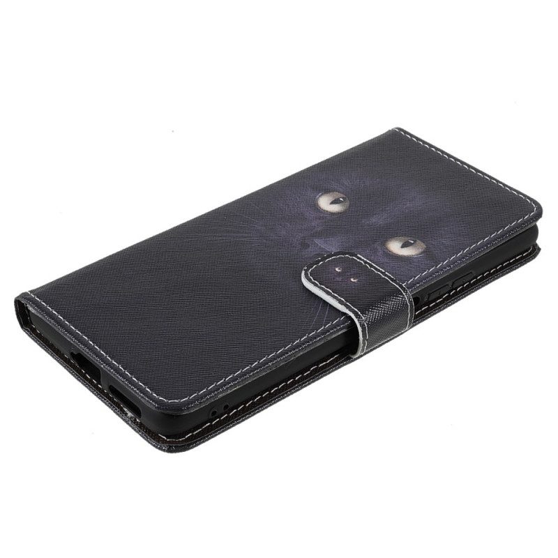 Flip Case Für Xiaomi 11T / 11T Pro Mit Kordel Riemchenförmige Schwarze Katzenaugen