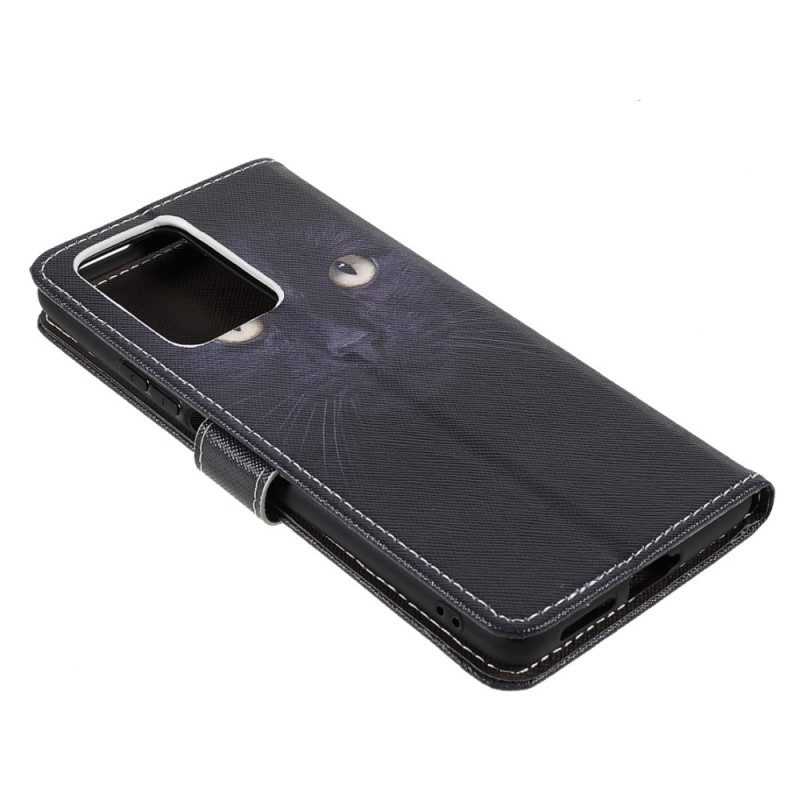 Flip Case Für Xiaomi 11T / 11T Pro Mit Kordel Riemchenförmige Schwarze Katzenaugen