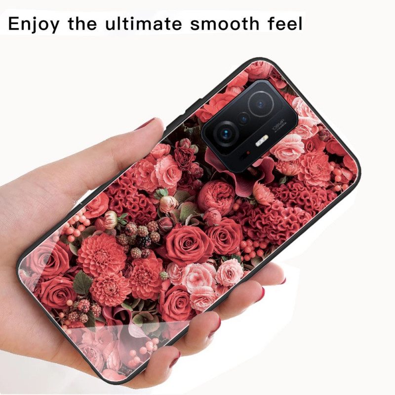 Hülle Für Xiaomi 11T / 11T Pro Rosenblüten Aus Gehärtetem Glas