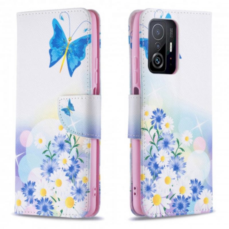 Lederhüllen Für Xiaomi 11T / 11T Pro Bemalte Schmetterlinge Und Blumen